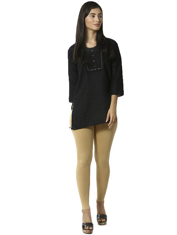 beige solid churidar - 16848561 - Zoom Image - 4