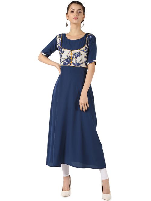 contrast yoke flared kurta - 16849228 - Standard Image - 1