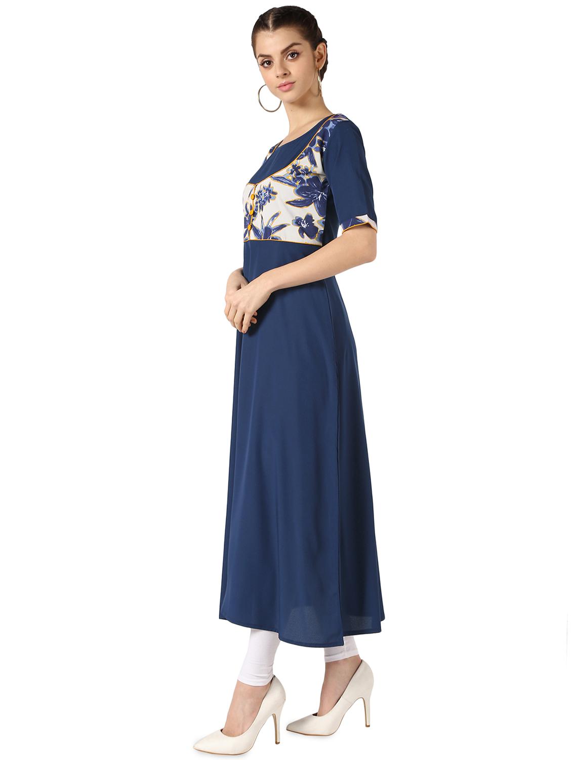 contrast yoke flared kurta - 16849228 - Zoom Image - 2