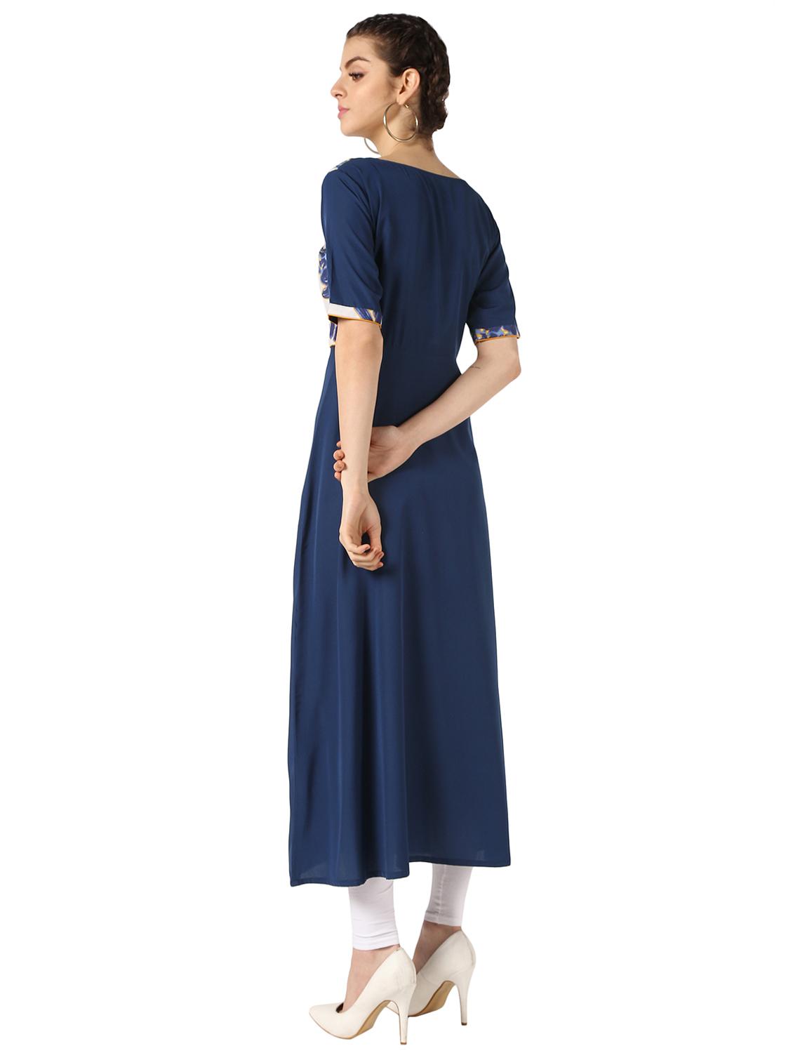contrast yoke flared kurta - 16849228 - Zoom Image - 3