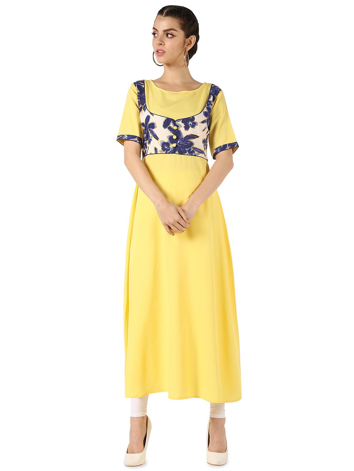 contrast yoke flared kurta - 16849229 - Zoom Image - 1