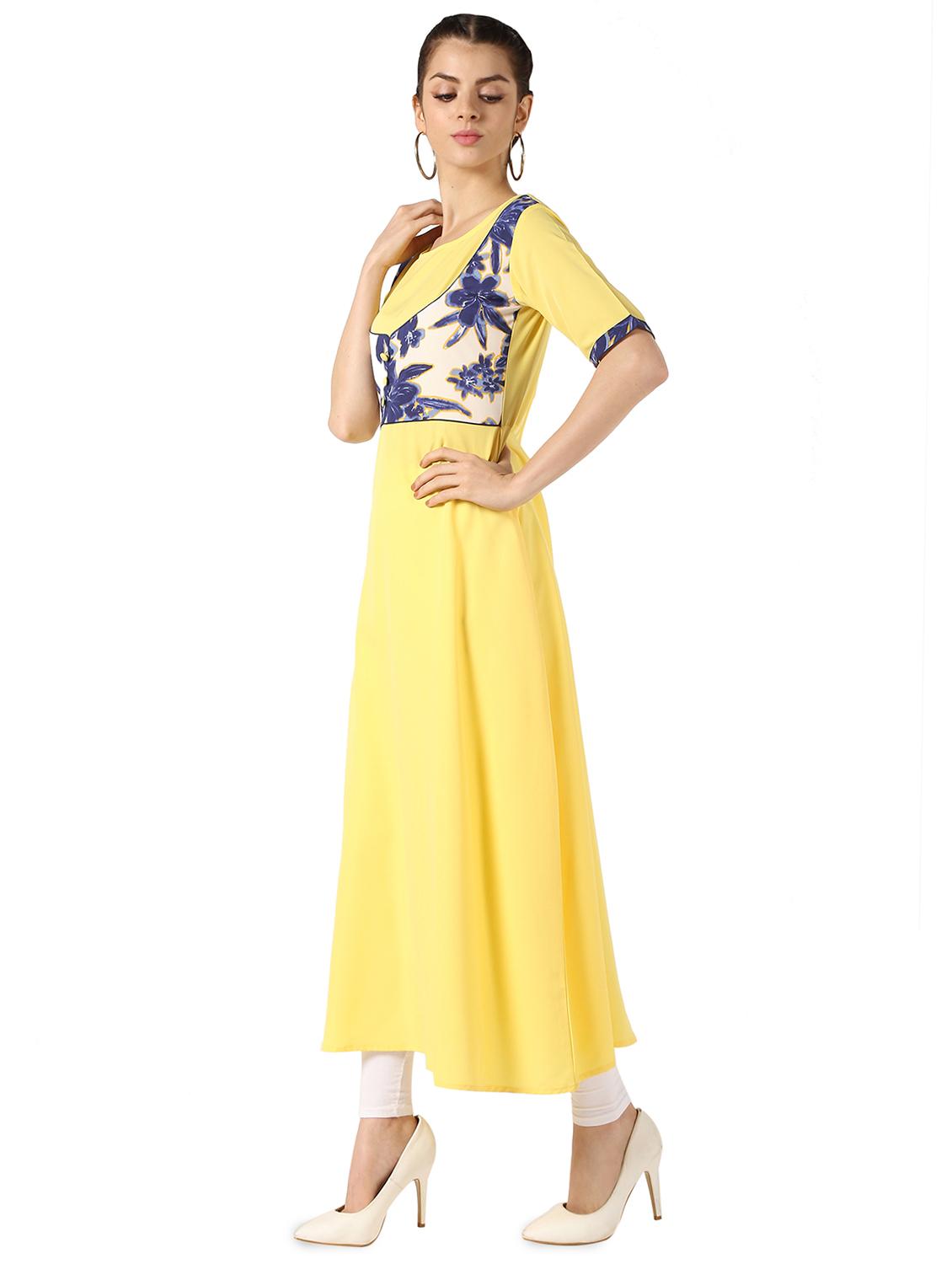 contrast yoke flared kurta - 16849229 - Zoom Image - 2
