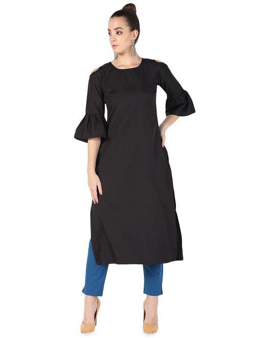 straight cold shoulder kurta - 16849238 - Standard Image - 1