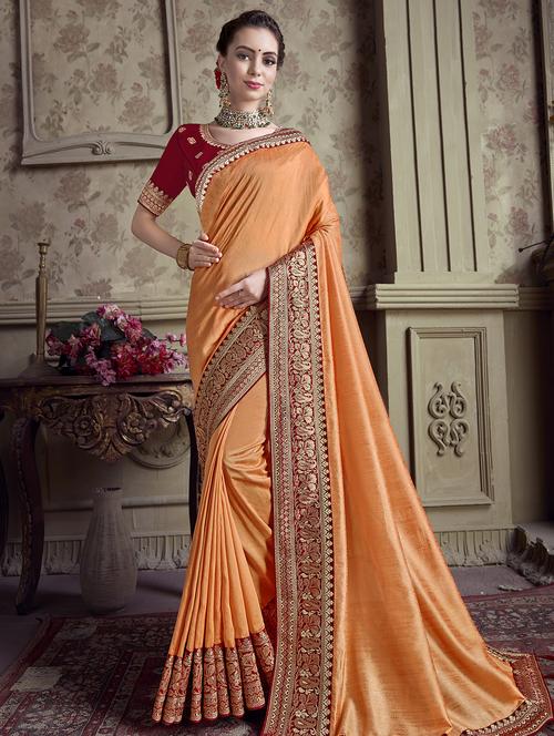solid bordered saree with blouse - 16850020 - Standard Image - 1