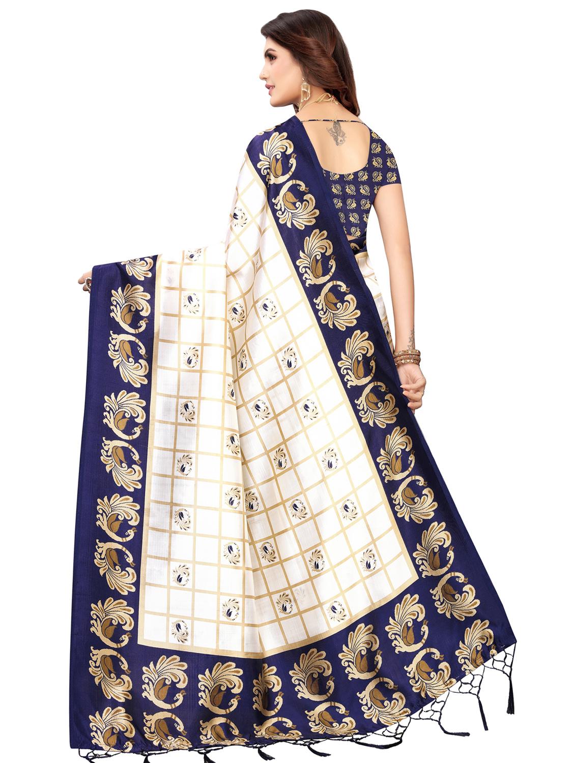 check printed saree with blouse - 16850299 - Zoom Image - 2