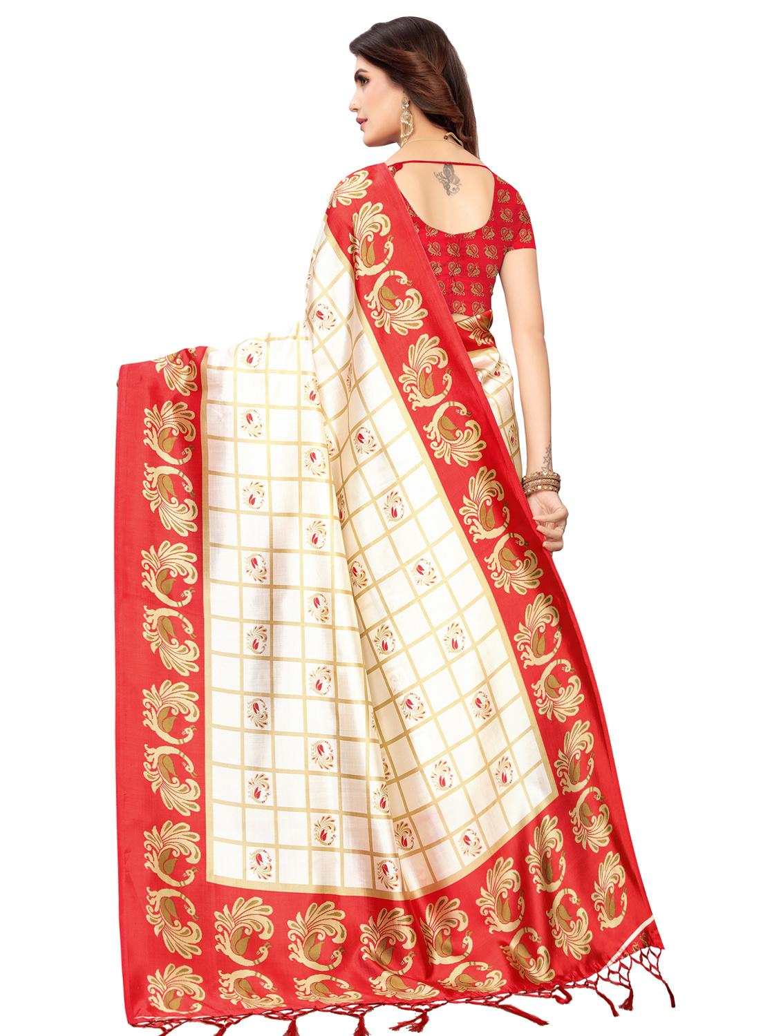 check printed saree with blouse - 16850301 - Zoom Image - 2