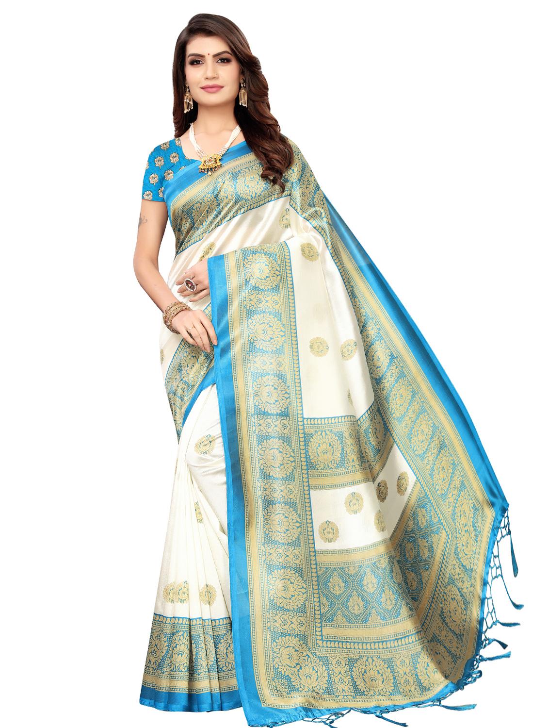 solid bordered saree with blouse - 16850303 - Zoom Image - 1