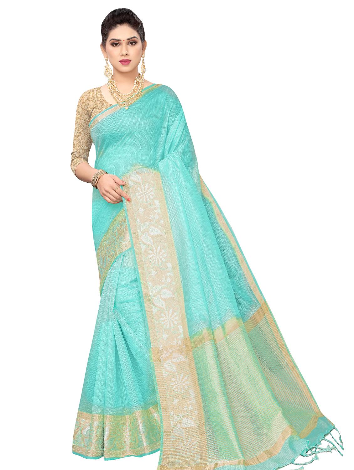 solid bordered saree with blouse - 16850392 - Zoom Image - 1
