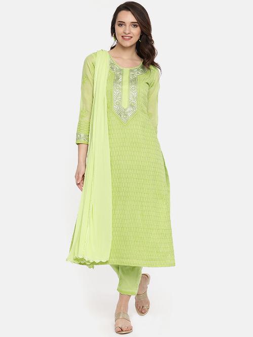 chikankari unstitched straight pants suit set - 16850514 - Standard Image - 1