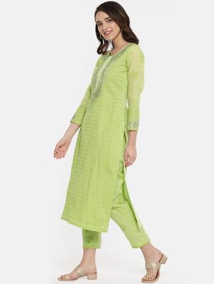 chikankari unstitched straight pants suit set - 16850514 - Standard Image - 2