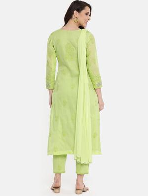 chikankari unstitched straight pants suit set - 16850514 - Standard Image - 3