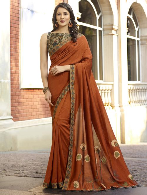 solid embroidered saree with blouse - 16850756 - Standard Image - 1