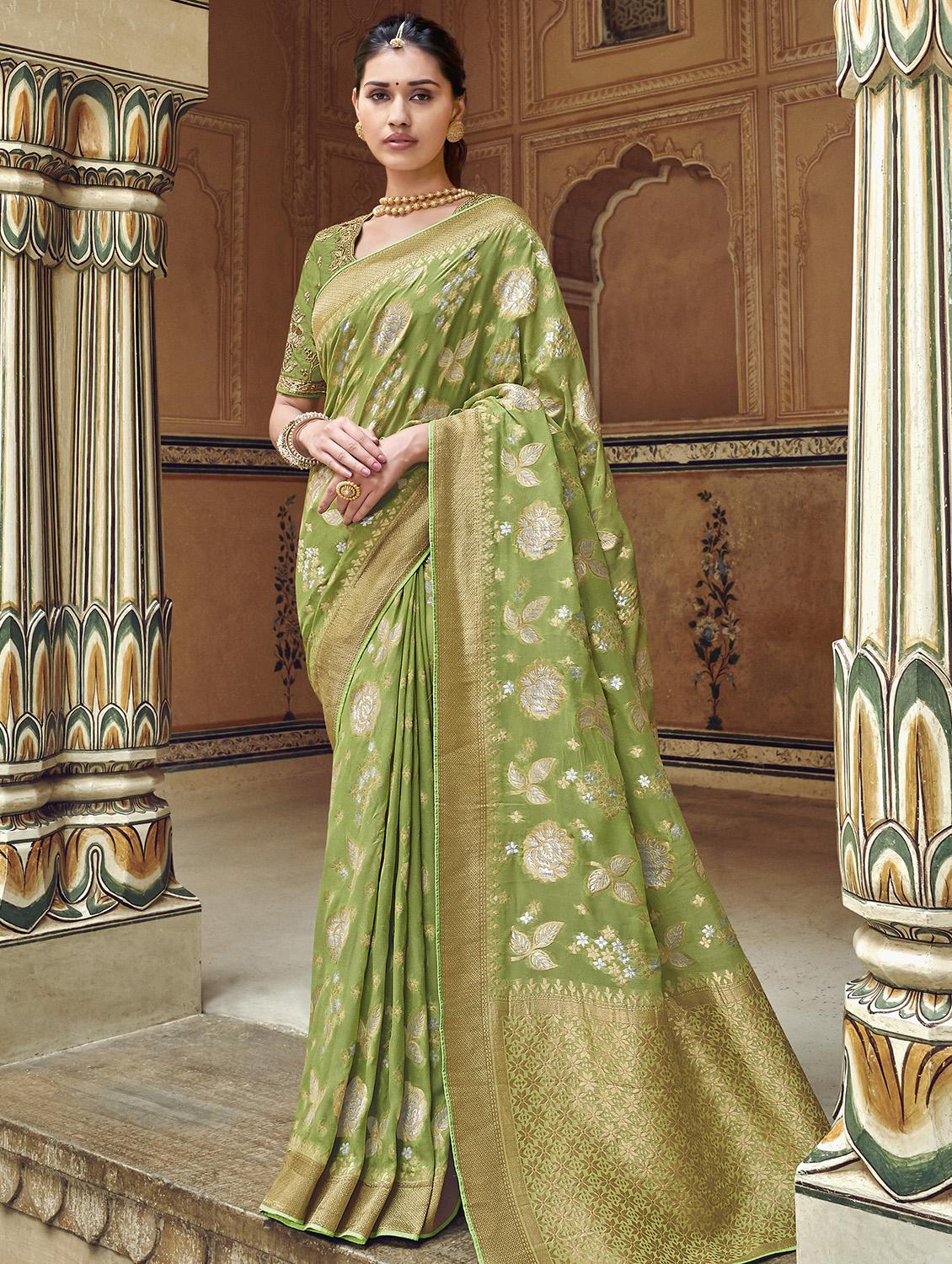 self design banarasi saree with blouse - 16850806 - Zoom Image - 1