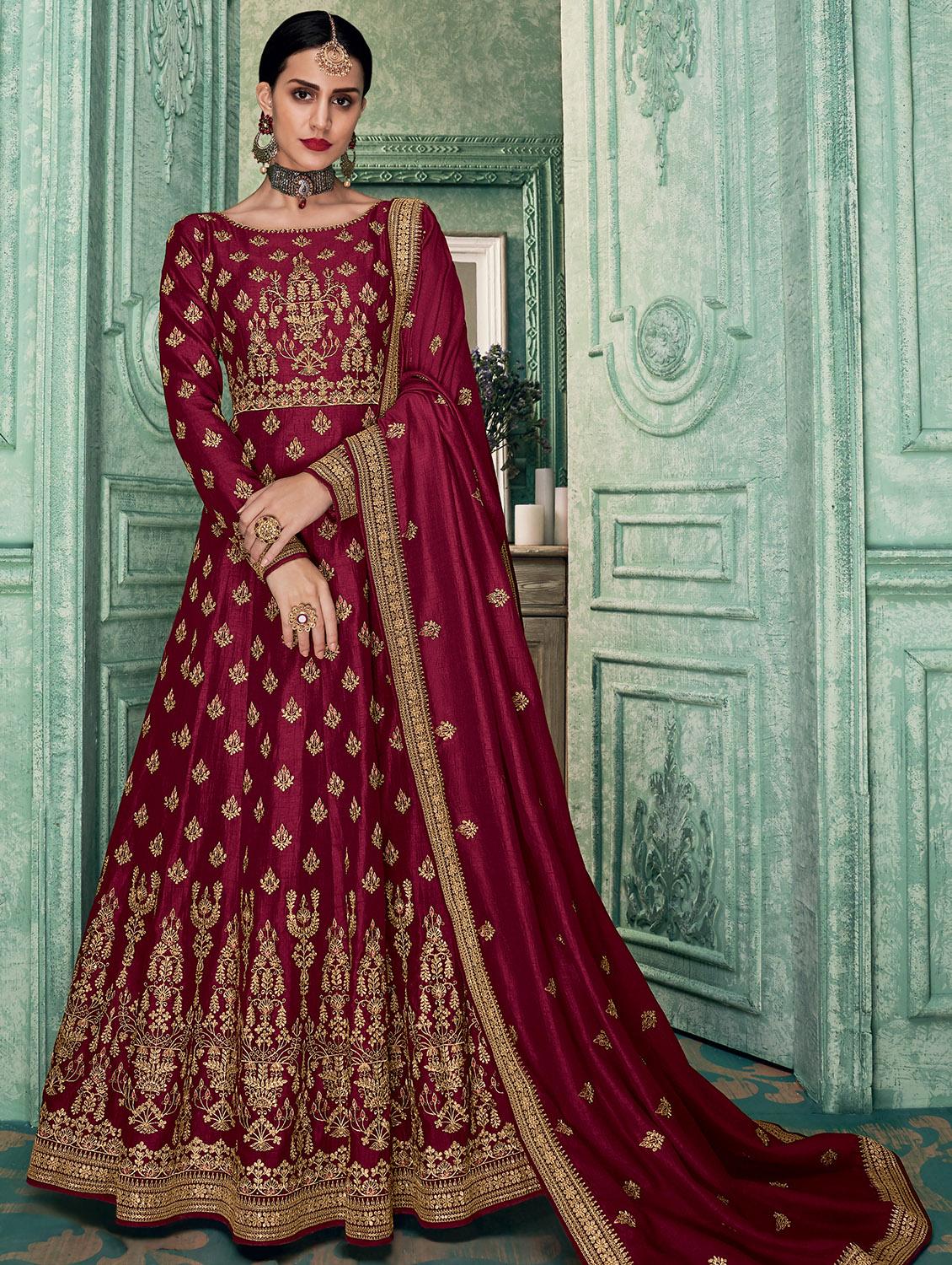 embroidered anarkali semi-stitched suit - 16850883 - Zoom Image - 1