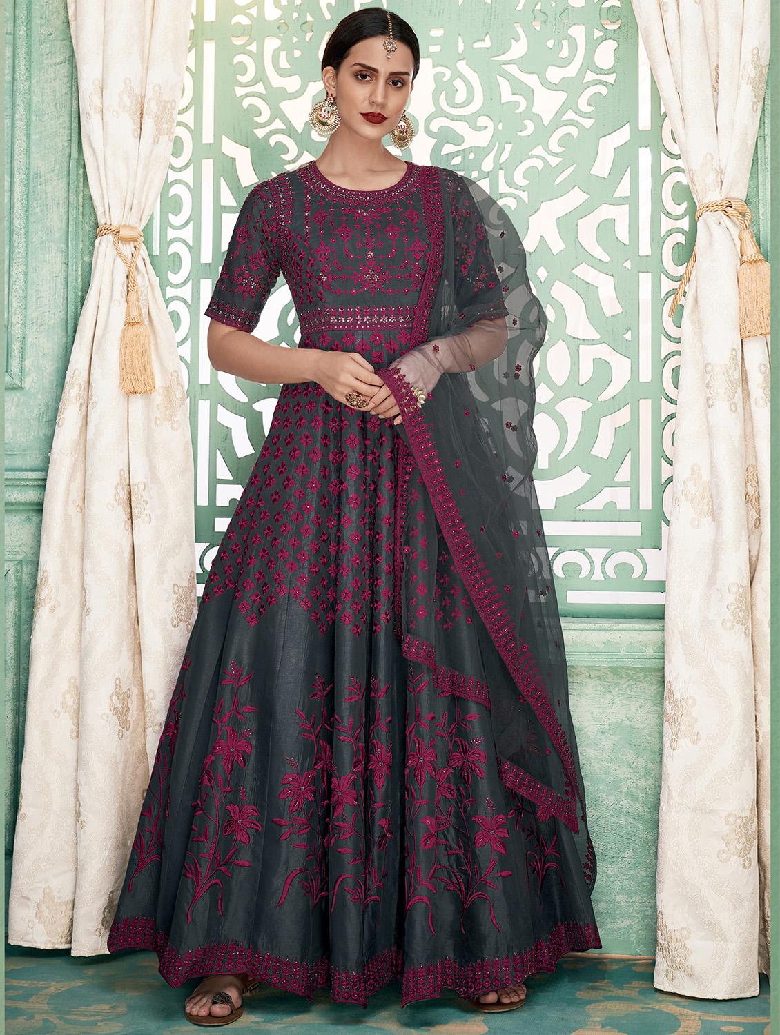 embroidered anarkali semi-stitched suit - 16850886 - Zoom Image - 1