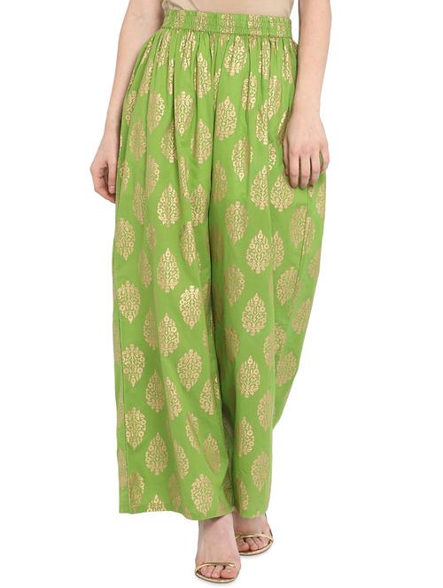 gold print flared palazzo - 16850911 - Standard Image - 1