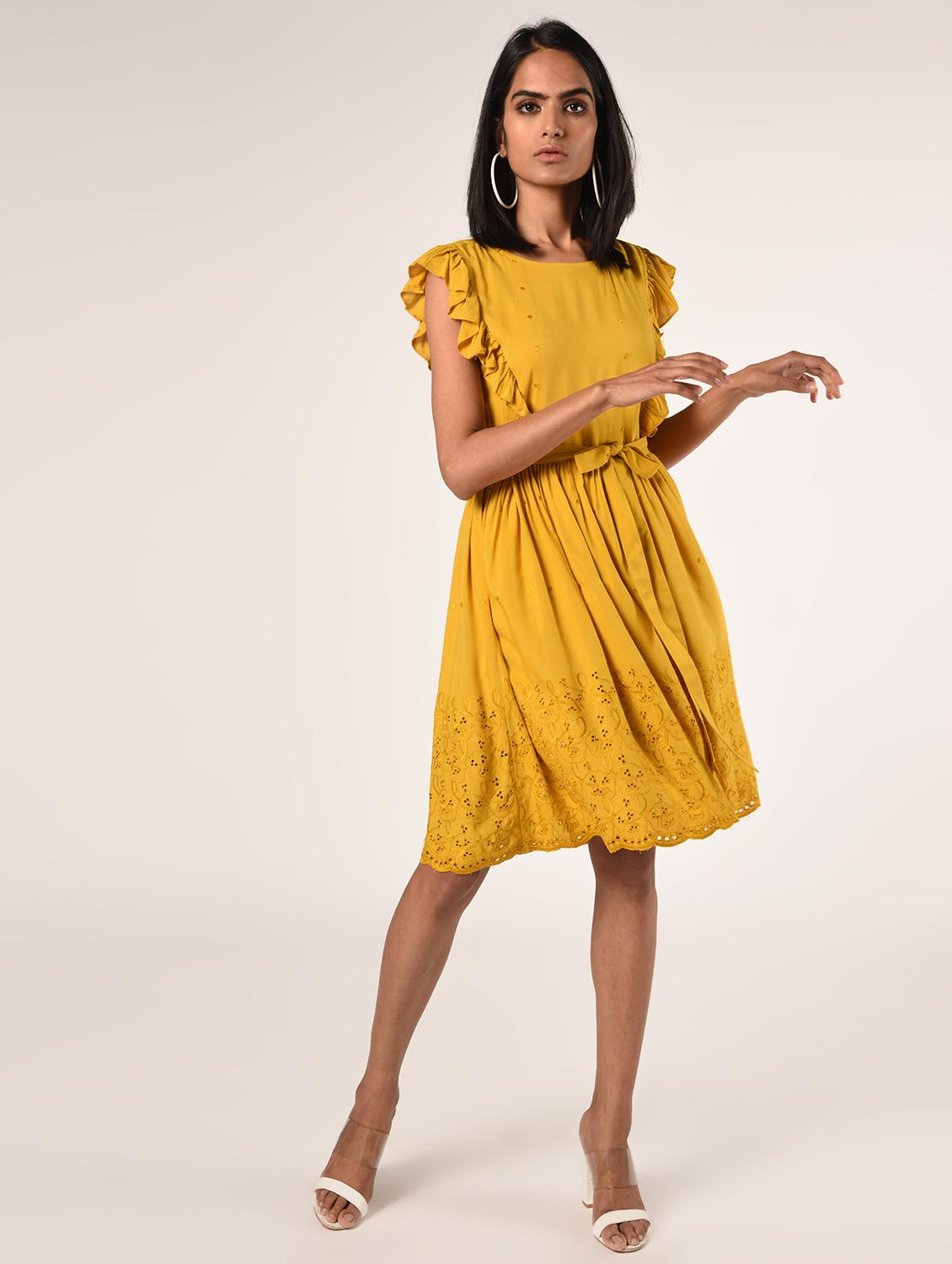 tie front frill detail a-line dress - 16850939 - Zoom Image - 1