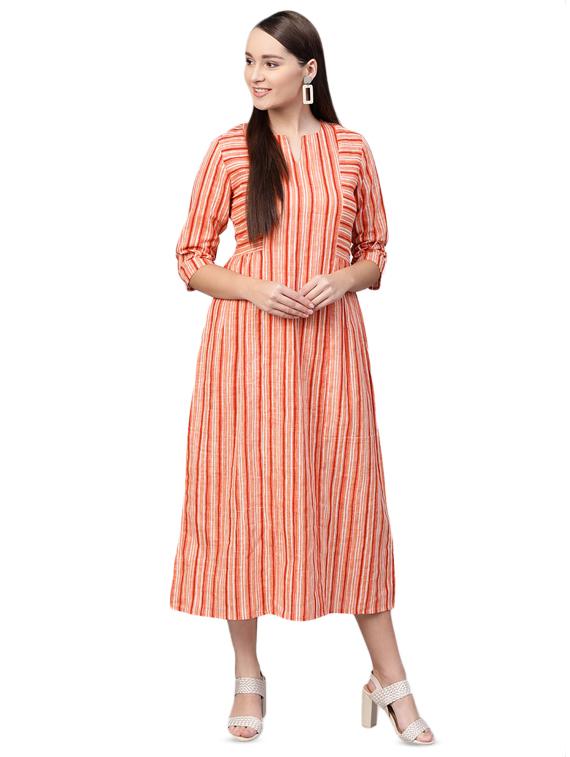 round neck striped a-line dress - 16851726 - Zoom Image - 1