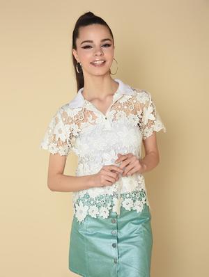 golden button detail crochet shirt - 16853117 - Standard Image - 2