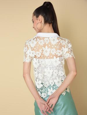 golden button detail crochet shirt - 16853117 - Standard Image - 3