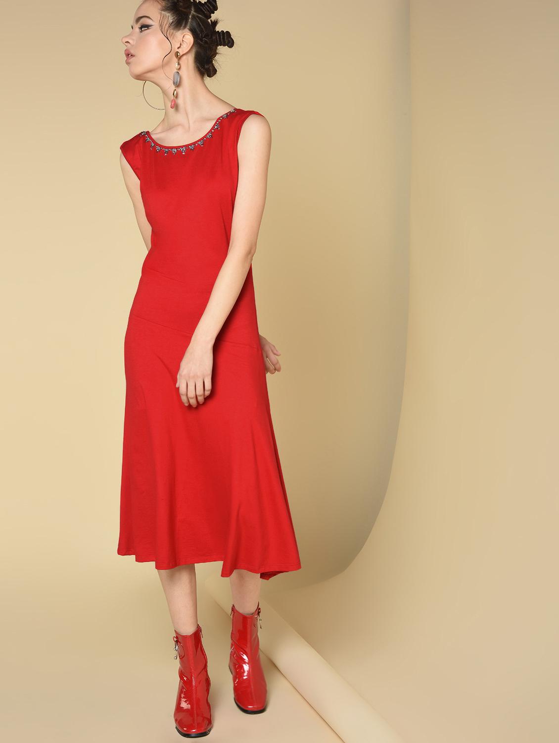 low cut back embellished neck a-line dress - 16853147 - Zoom Image - 2
