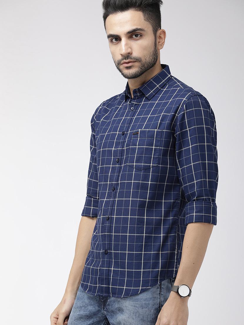 navy blue checkered casual shirt - 16855382 - Zoom Image - 1