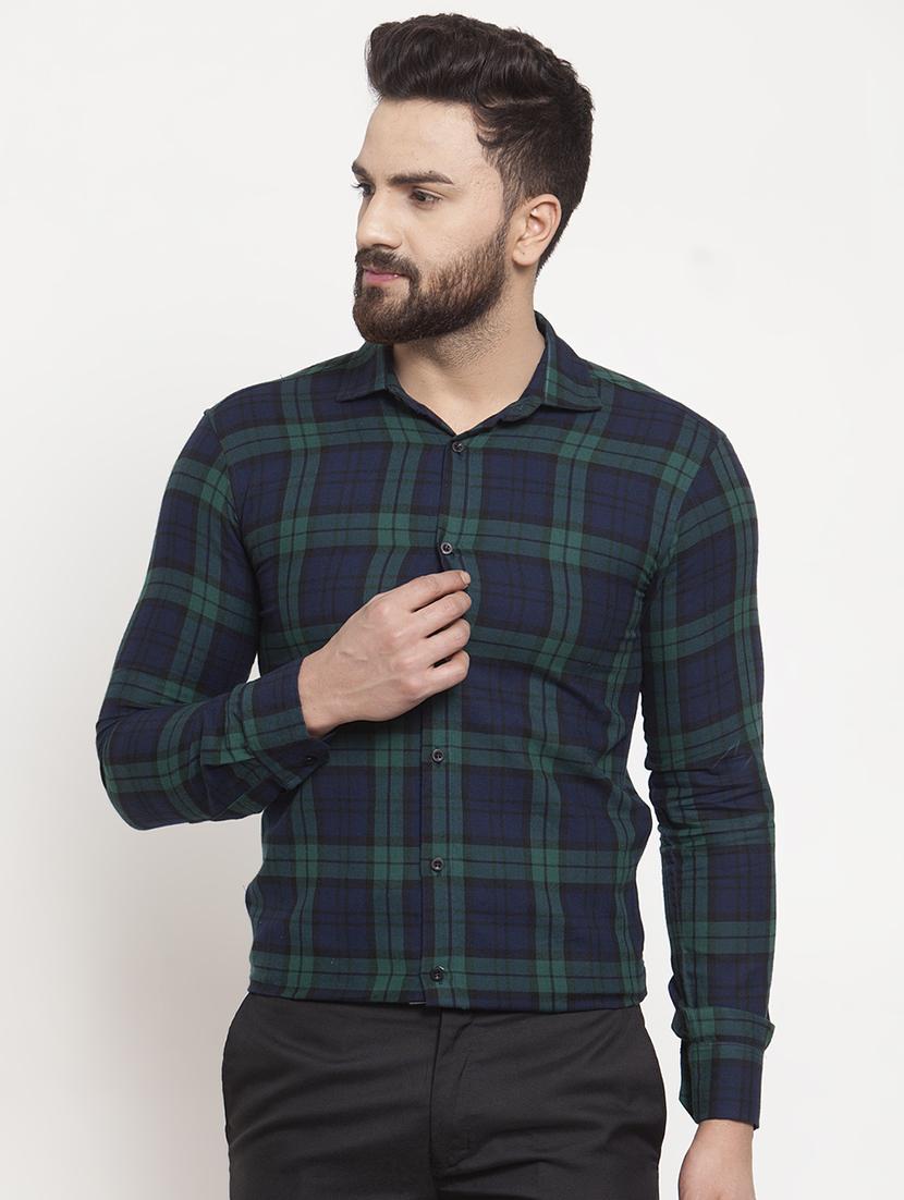 navy blue checkered casual shirt - 16855897 - Zoom Image - 1