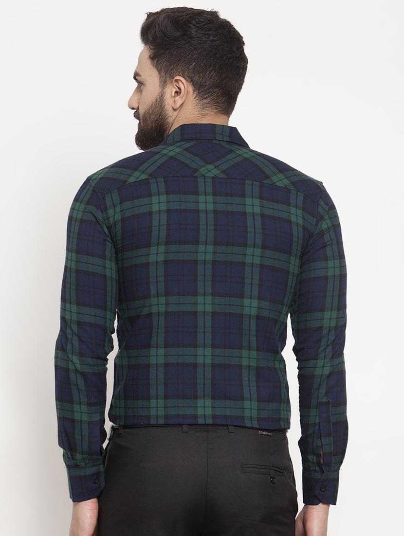 navy blue checkered casual shirt - 16855897 - Zoom Image - 3