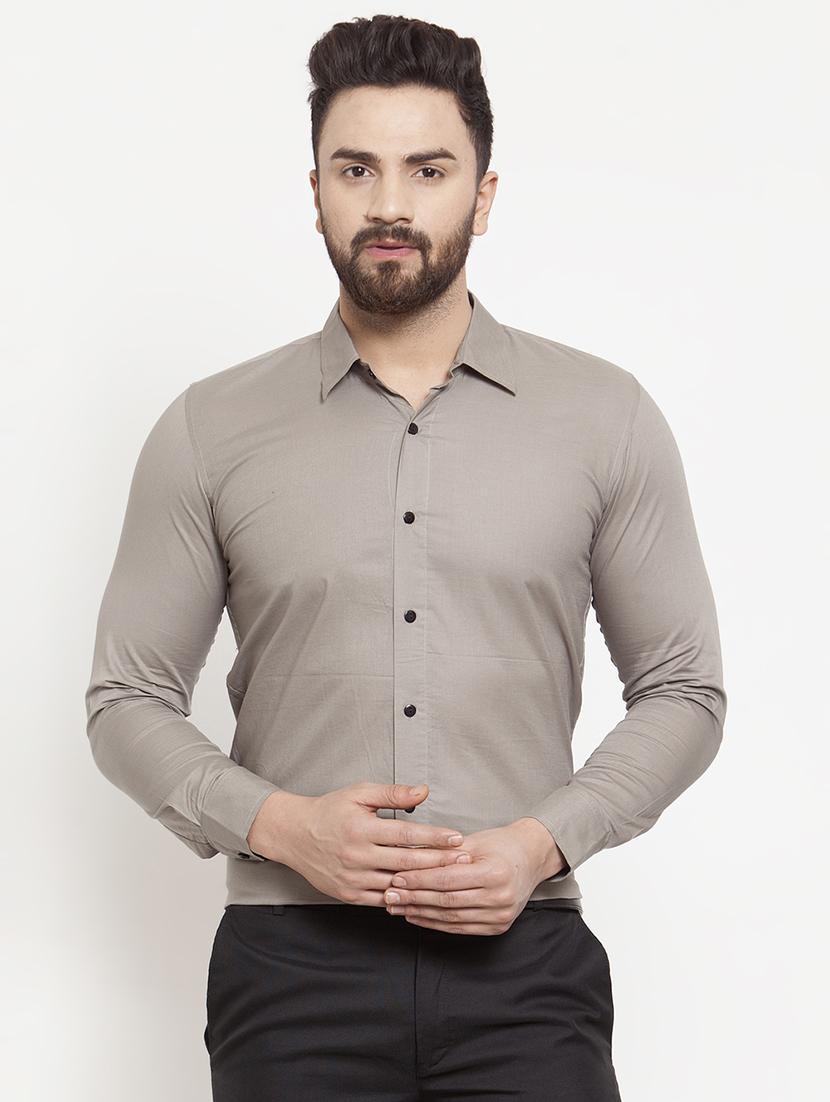 grey solid casual shirt - 16855903 - Zoom Image - 1