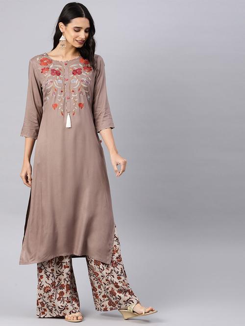 embroidered kurta palazzo set - 16856237 - Very Small Image - 1