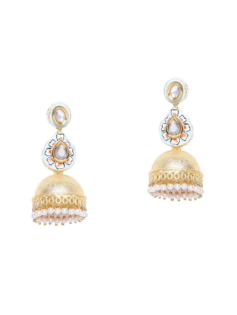 white brass jhumka earring - 16858071 - Zoom Image - 1