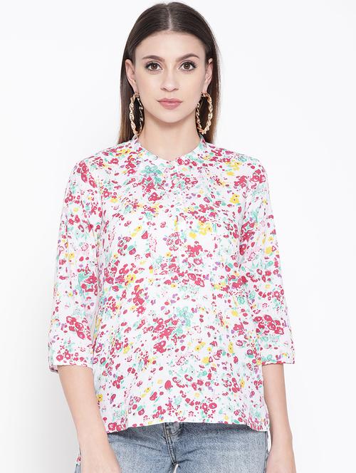 mandarin neck printed top - 16858168 - Very Small Image - 1