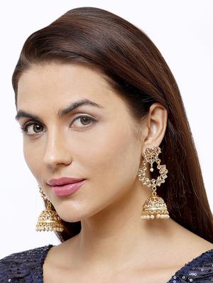 gold zinc jhumka earring - 16859221 - Standard Image - 3