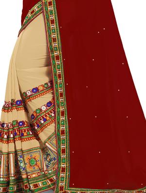 embroidered half and half saree with blouse - 16859711 - Standard Image - 3