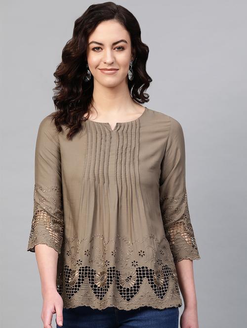 tonal embroidered straight kurti - 16860824 - Standard Image - 1