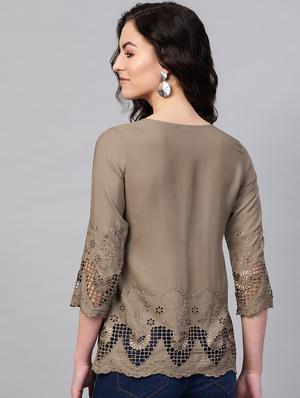tonal embroidered straight kurti - 16860824 - Standard Image - 3
