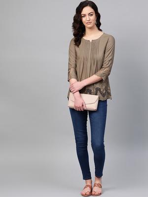 tonal embroidered straight kurti - 16860824 - Standard Image - 4