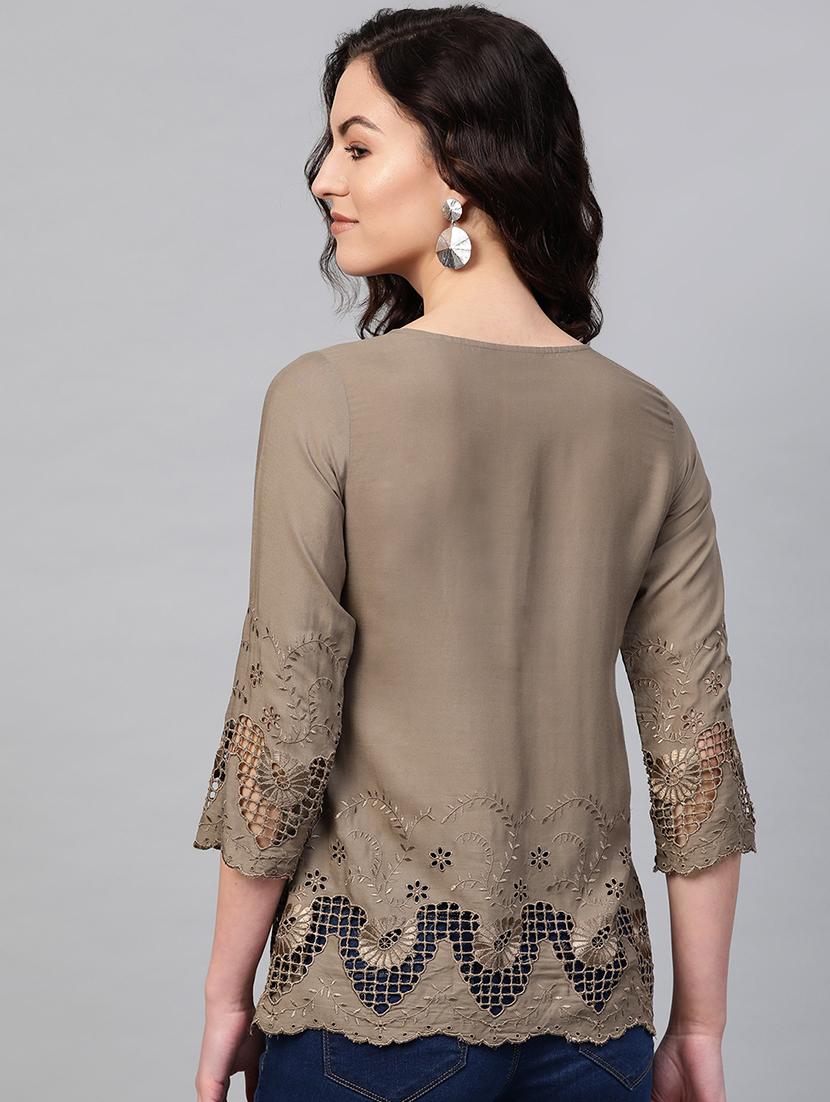 tonal embroidered straight kurti - 16860824 - Zoom Image - 3