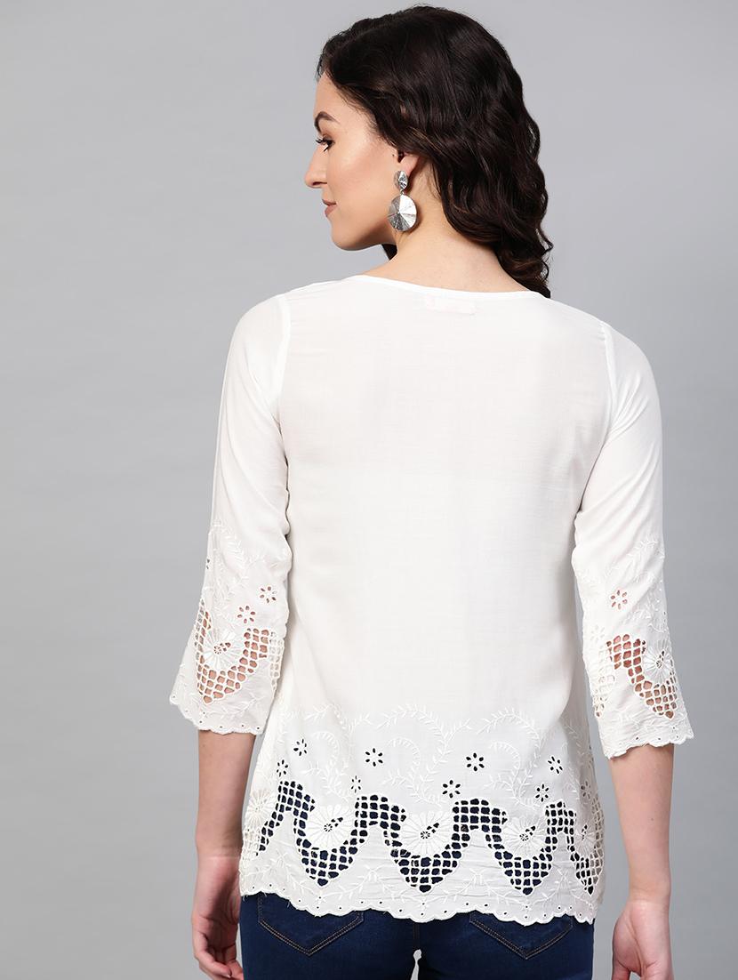 tonal embroidered straight kurti - 16860825 - Zoom Image - 3