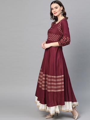 gold print flared kurta - 16861661 - Standard Image - 2