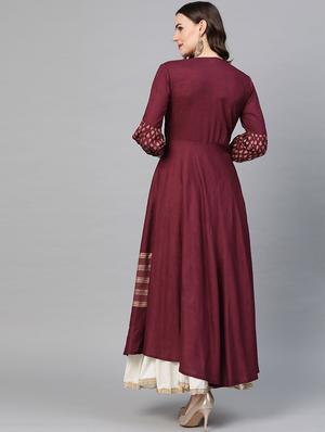 gold print flared kurta - 16861661 - Standard Image - 3