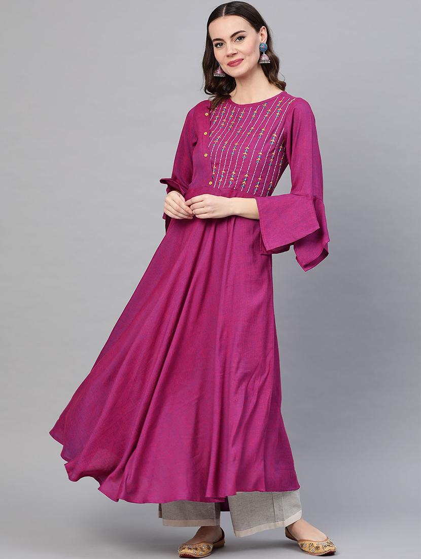 embroidered flared kurta - 16861663 - Zoom Image - 1
