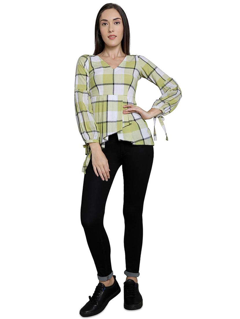 v-neck checkered a-line top - 16861713 - Zoom Image - 4