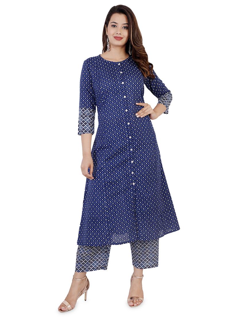 blue cotton aline kurta - 16861994 - Zoom Image - 1