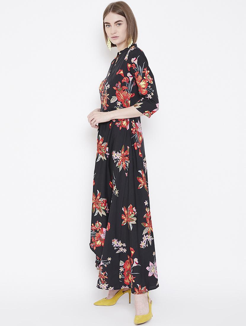 mandarin neck floral maxi dress - 16862186 - Zoom Image - 2