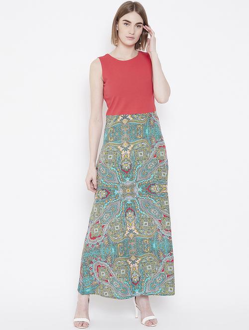 color block round neck maxi dress - 16862194 - Standard Image - 1
