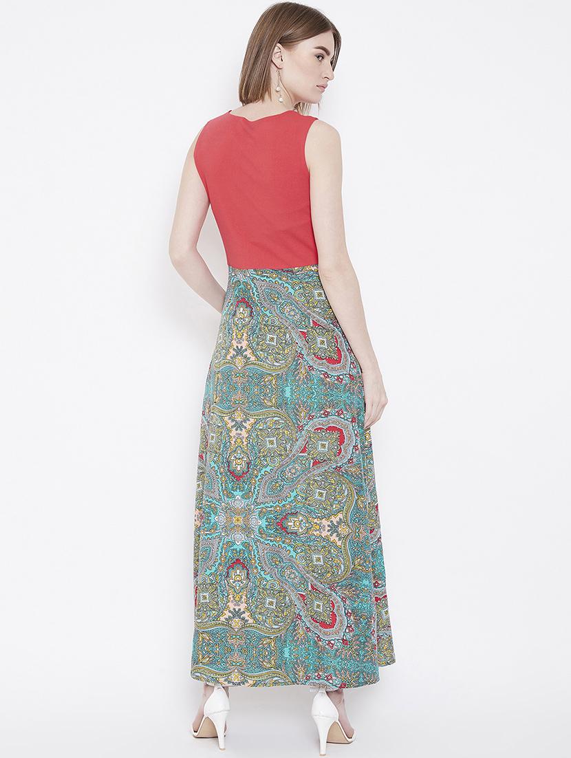 color block round neck maxi dress - 16862194 - Zoom Image - 3