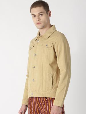 beige solid denim jacket - 16862220 - Standard Image - 2