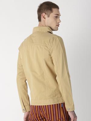 beige solid denim jacket - 16862220 - Standard Image - 3