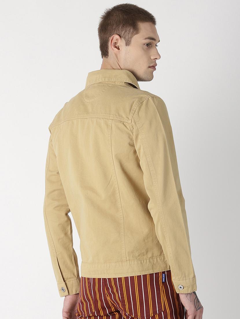 beige solid denim jacket - 16862220 - Zoom Image - 3